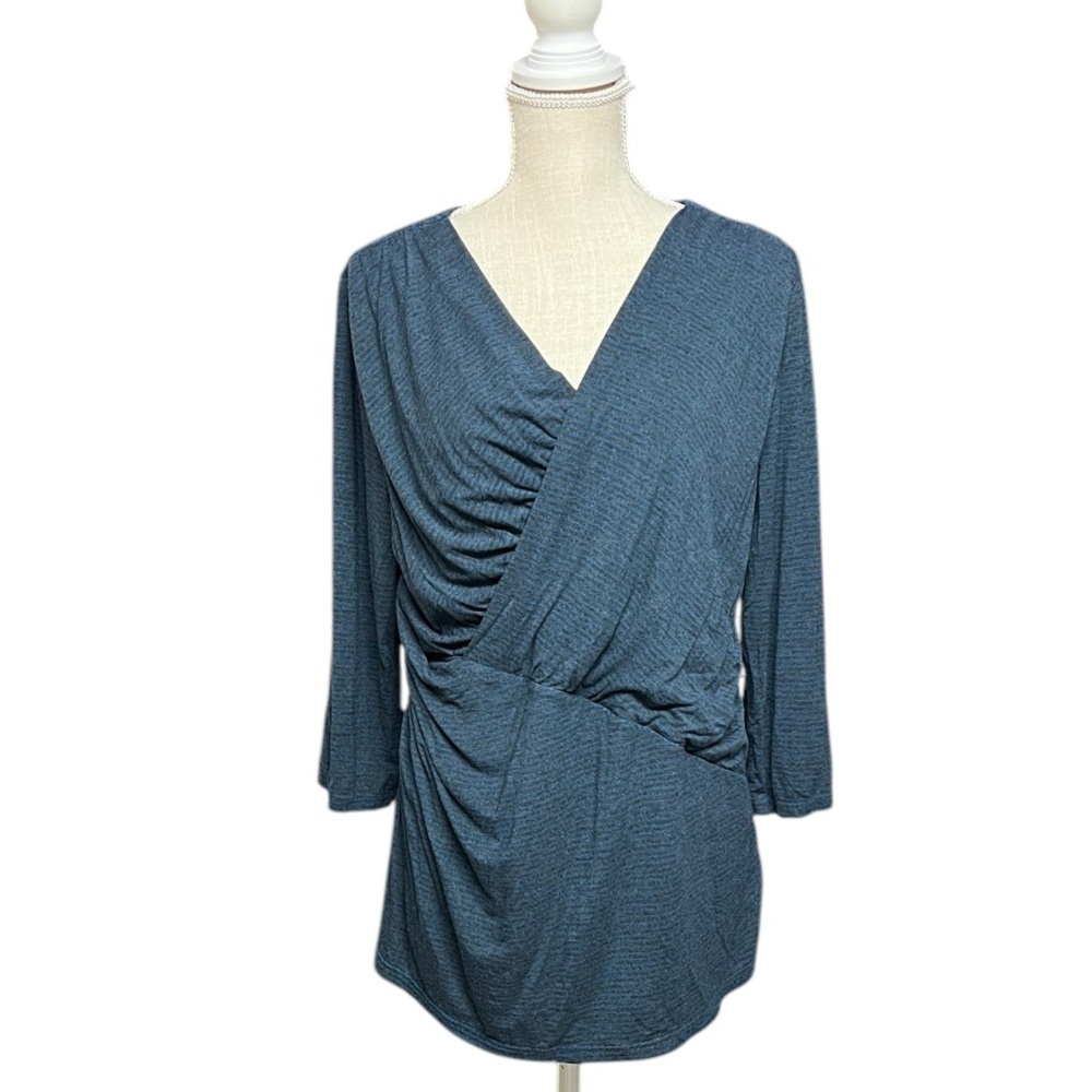 Blue Ruched V-Neck Top Tribal‎